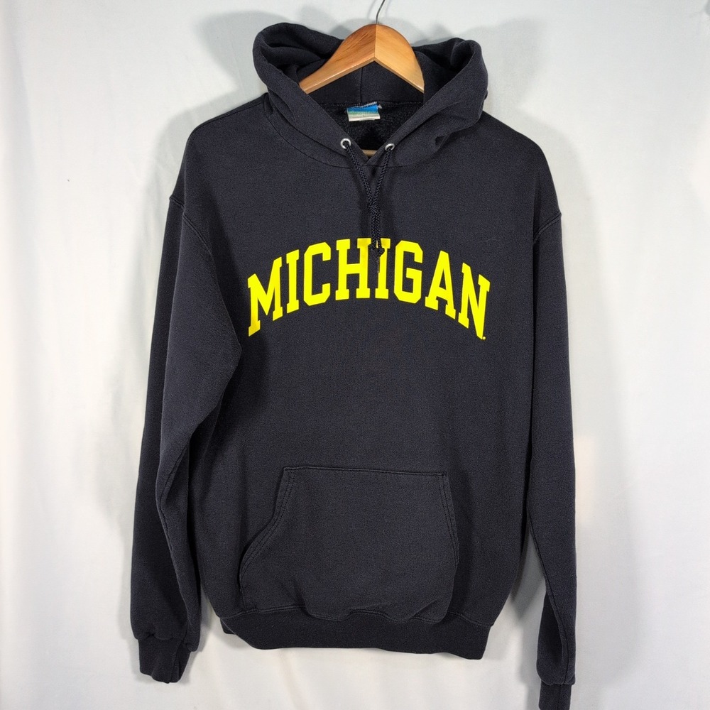 VTG Champion University of Michigan Wolverines Blue Hoodie Sweatshirt Size L